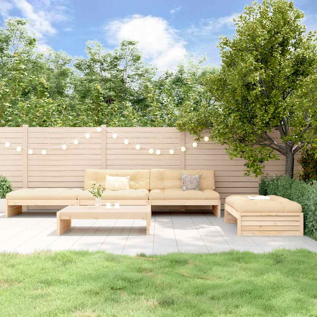 5 Piece Garden Lounge Set with Cushions Solid Wood