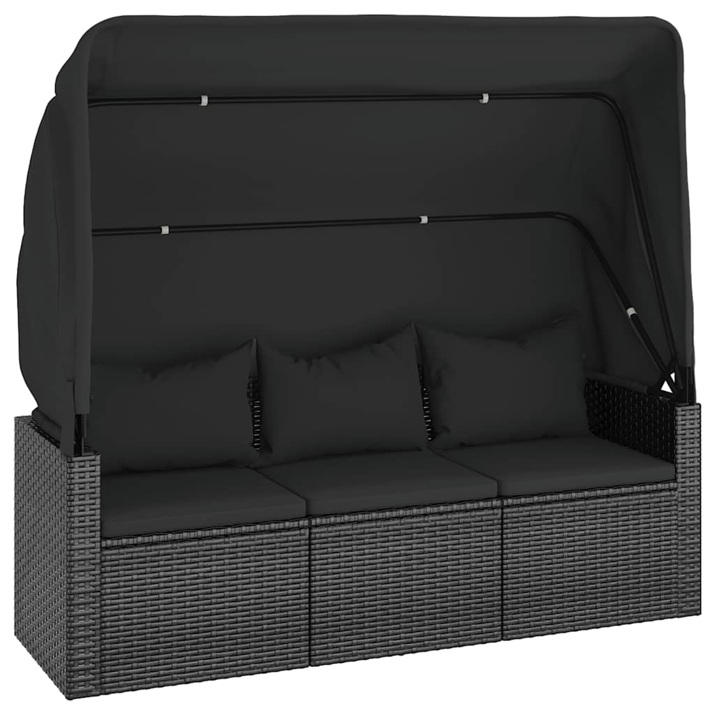 4 Piece Garden Sofa Set with Cushions Black Poly Rattan