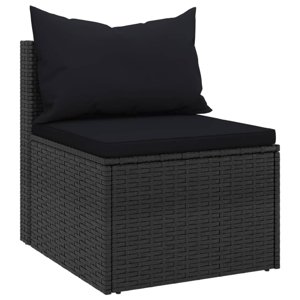 4 Piece Garden Sofa Set with Cushions Black Poly Rattan