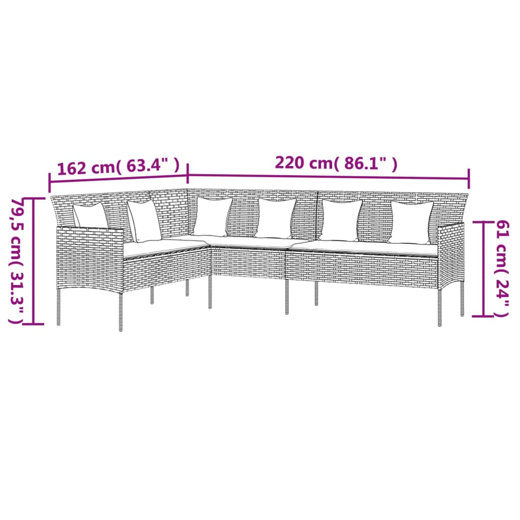 6 Piece Garden Dining Set with Cushions Grey Poly Rattan