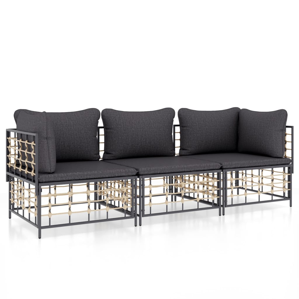 3 Piece Garden Lounge Set with Cushions Anthracite Poly Rattan