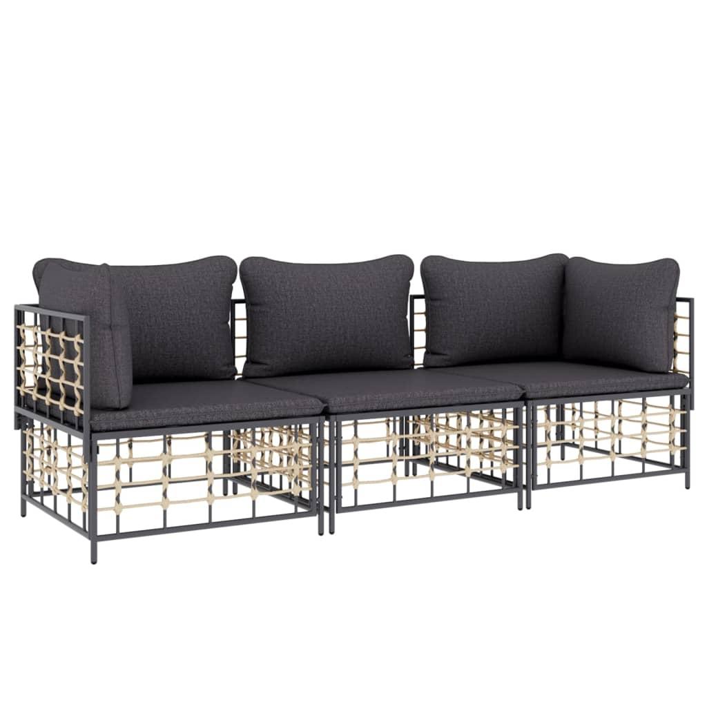 3 Piece Garden Lounge Set with Cushions Anthracite Poly Rattan