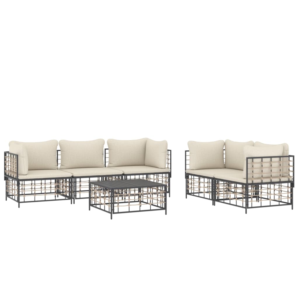 6 Piece Garden Lounge Set with Cushions Anthracite Poly Rattan