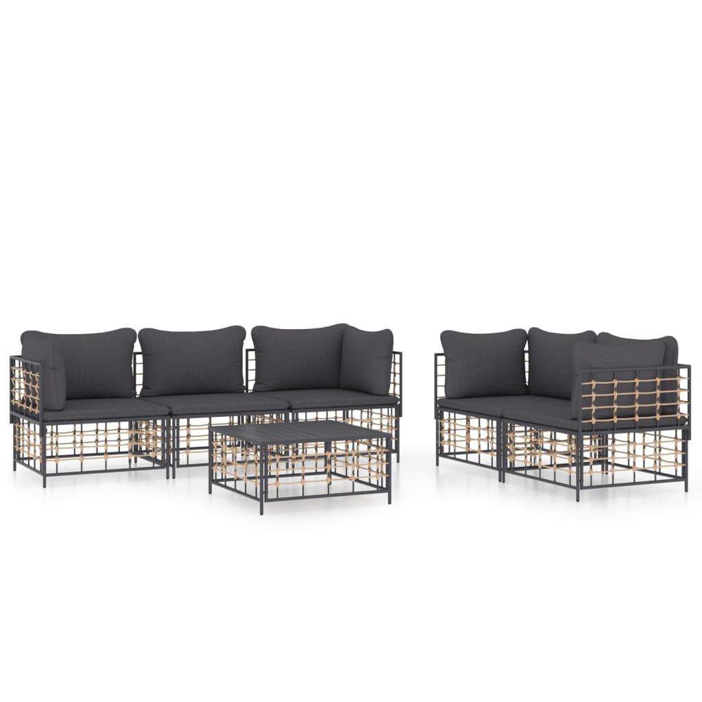 6 Piece Garden Lounge Set with Cushions Anthracite Poly Rattan