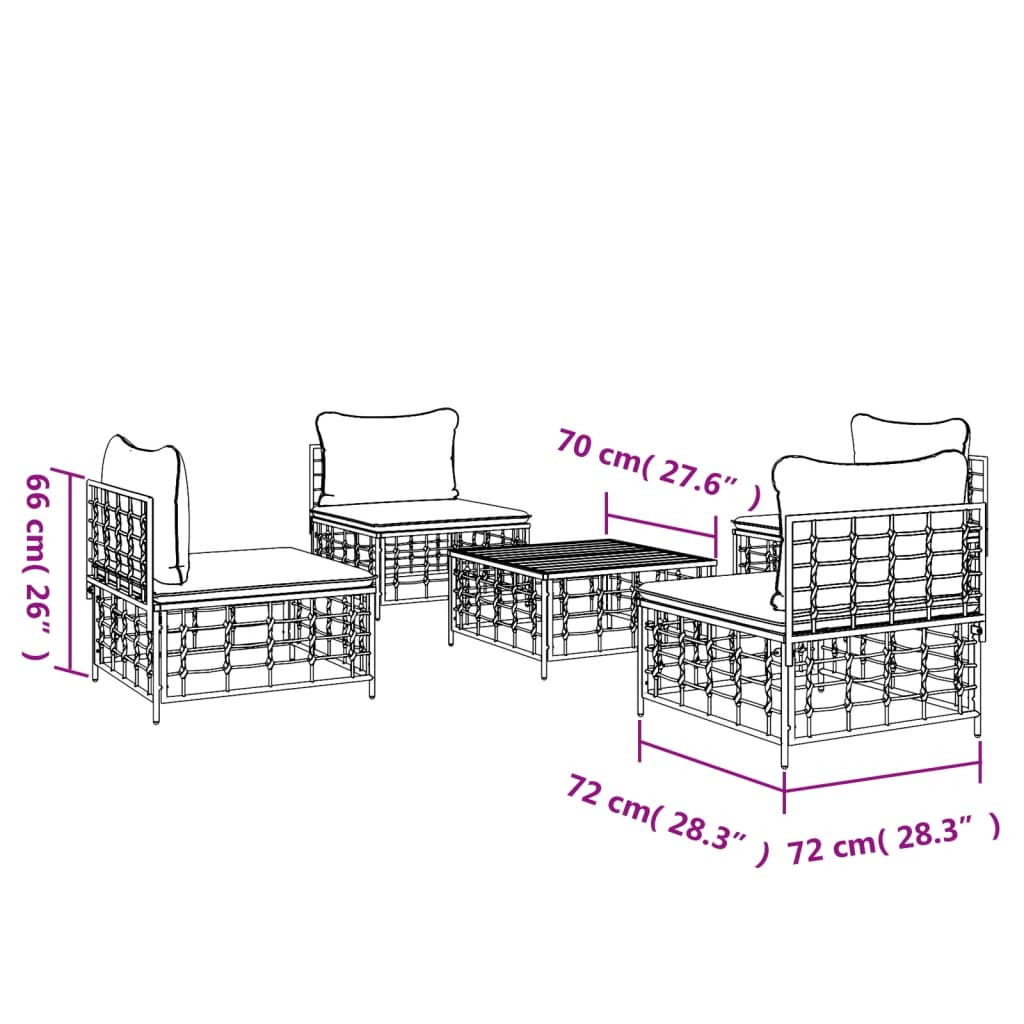 5 Piece Garden Lounge Set with Cushions Anthracite Poly Rattan
