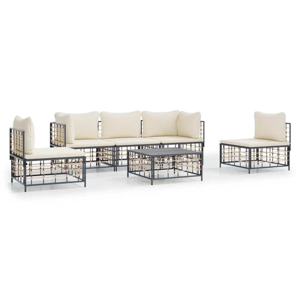 6 Piece Garden Lounge Set with Cushions Anthracite Poly Rattan