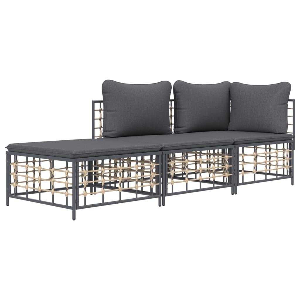 3 Piece Garden Lounge Set with Cushions Anthracite Poly Rattan