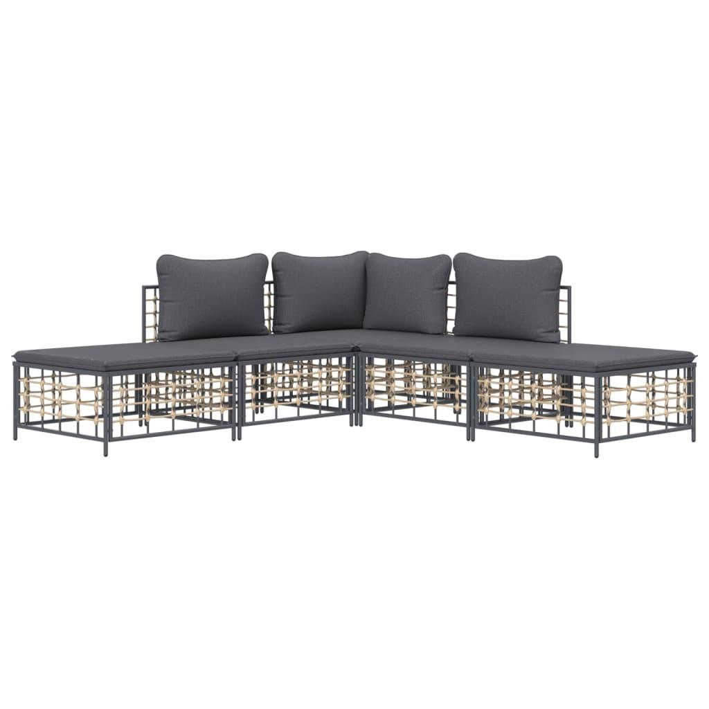 5 Piece Garden Lounge Set with Cushions Anthracite Poly Rattan