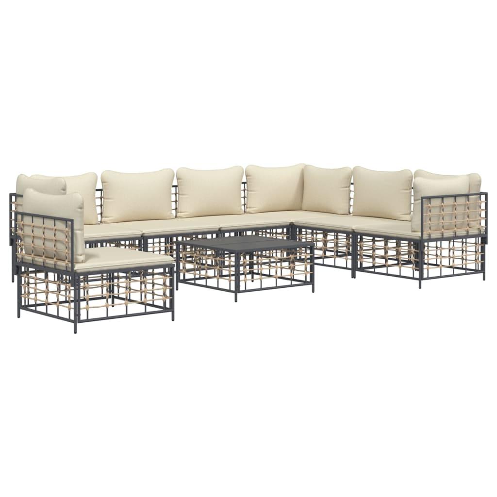 8 Piece Garden Lounge Set with Cushions Anthracite Poly Rattan