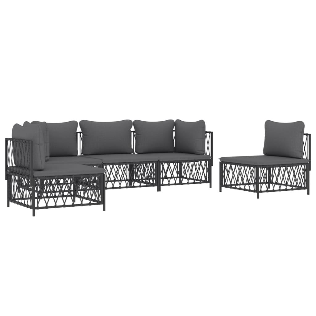 5 Piece Garden Lounge Set with Cushions Anthracite Steel