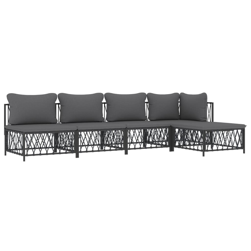 5 Piece Garden Lounge Set with Cushions Anthracite Steel