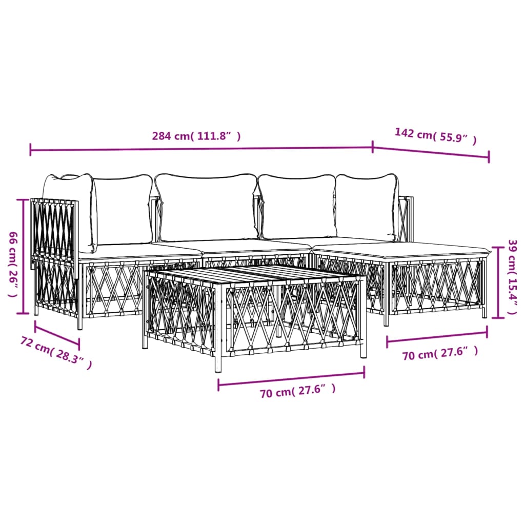 4 Piece Garden Lounge Set with Cushions White Steel