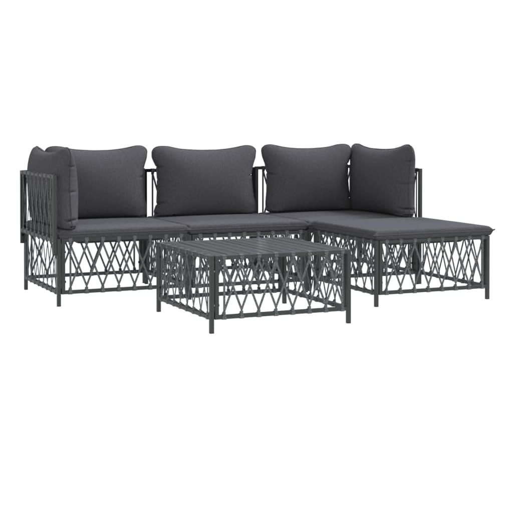 5 Piece Garden Lounge Set with Cushions Anthracite Steel