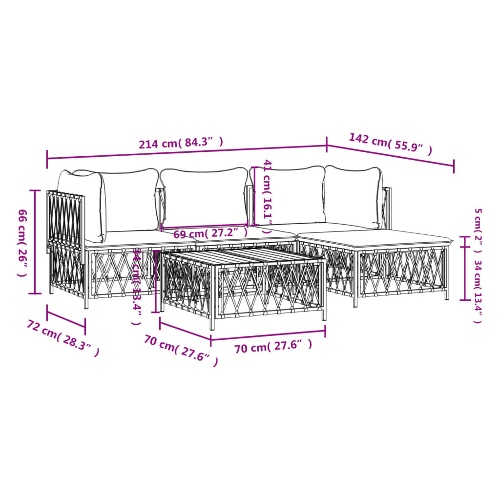 5 Piece Garden Lounge Set with Cushions Anthracite Steel