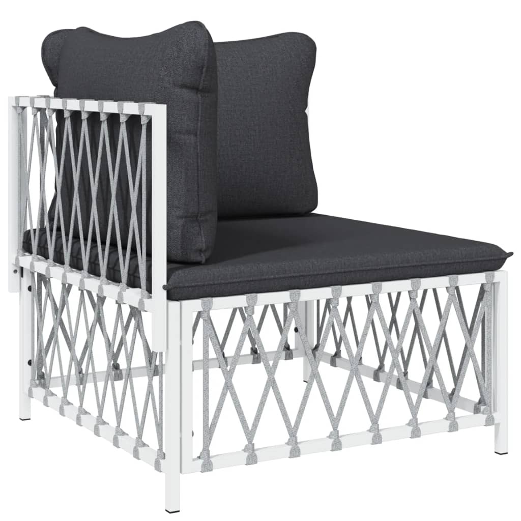 4 Piece Garden Lounge Set with Cushions White Steel
