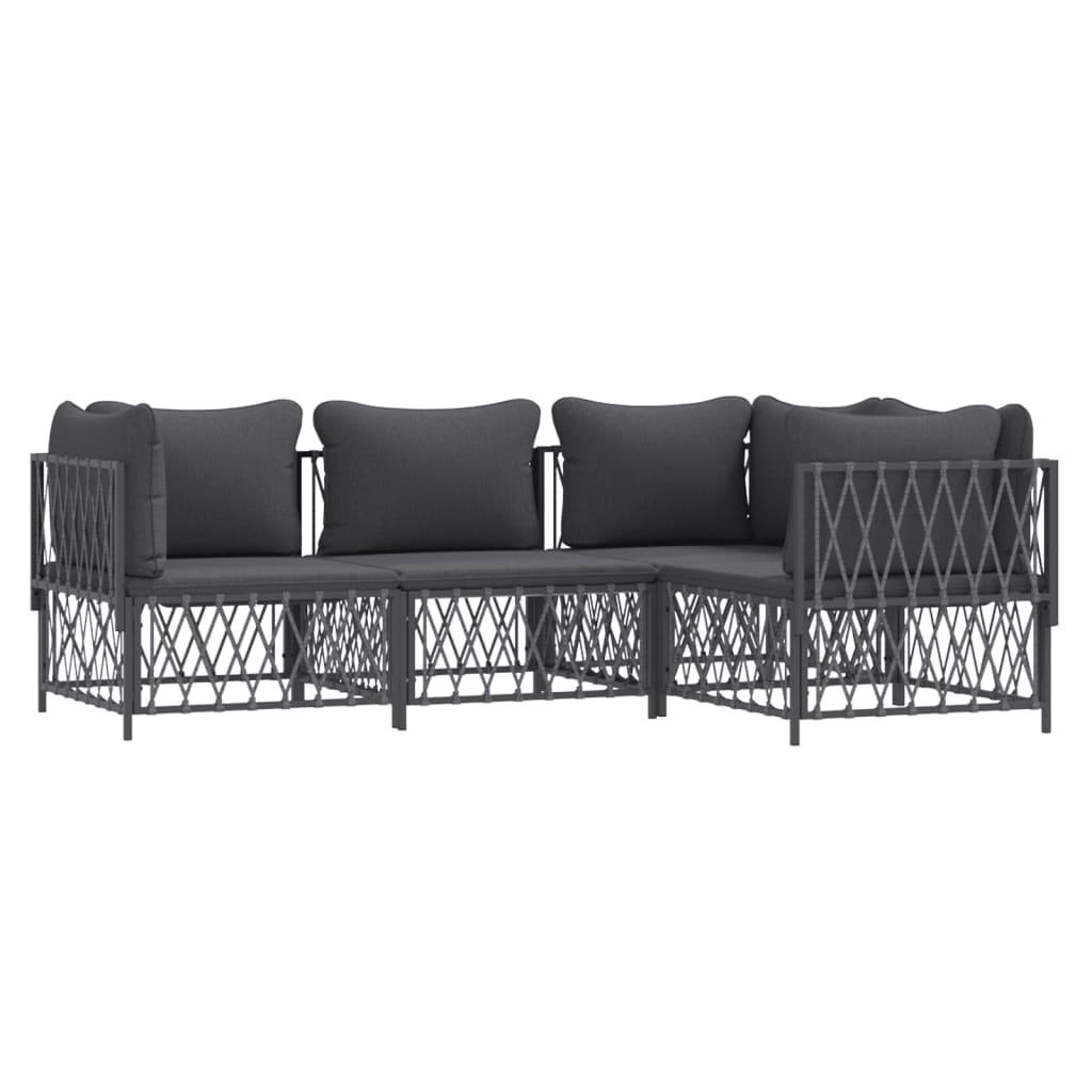 4 Piece Garden Lounge Set with Cushions Anthracite Steel