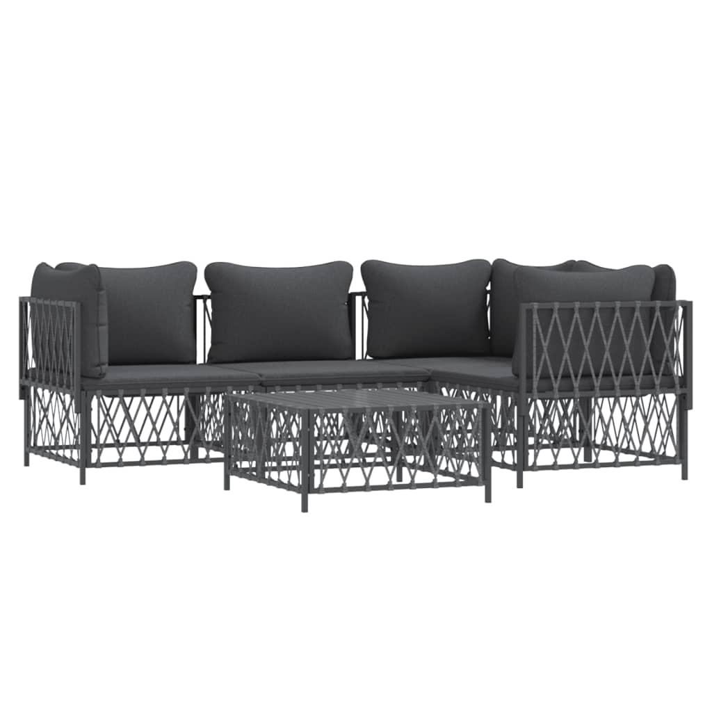 5 Piece Garden Lounge Set with Cushions Anthracite Steel