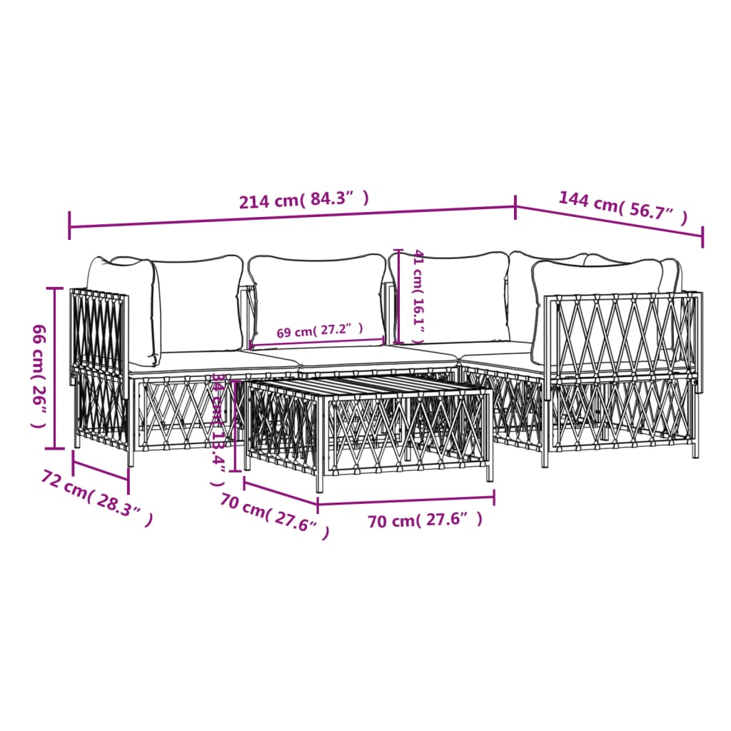 5 Piece Garden Lounge Set with Cushions Anthracite Steel