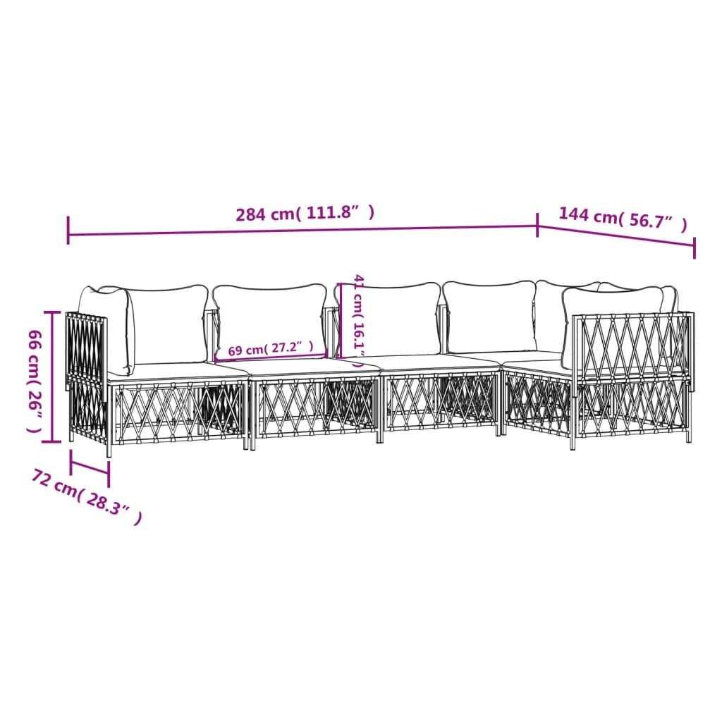 5 Piece Garden Lounge Set with Cushions White Steel