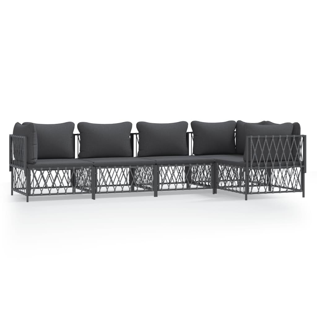5 Piece Garden Lounge Set with Cushions Anthracite Steel