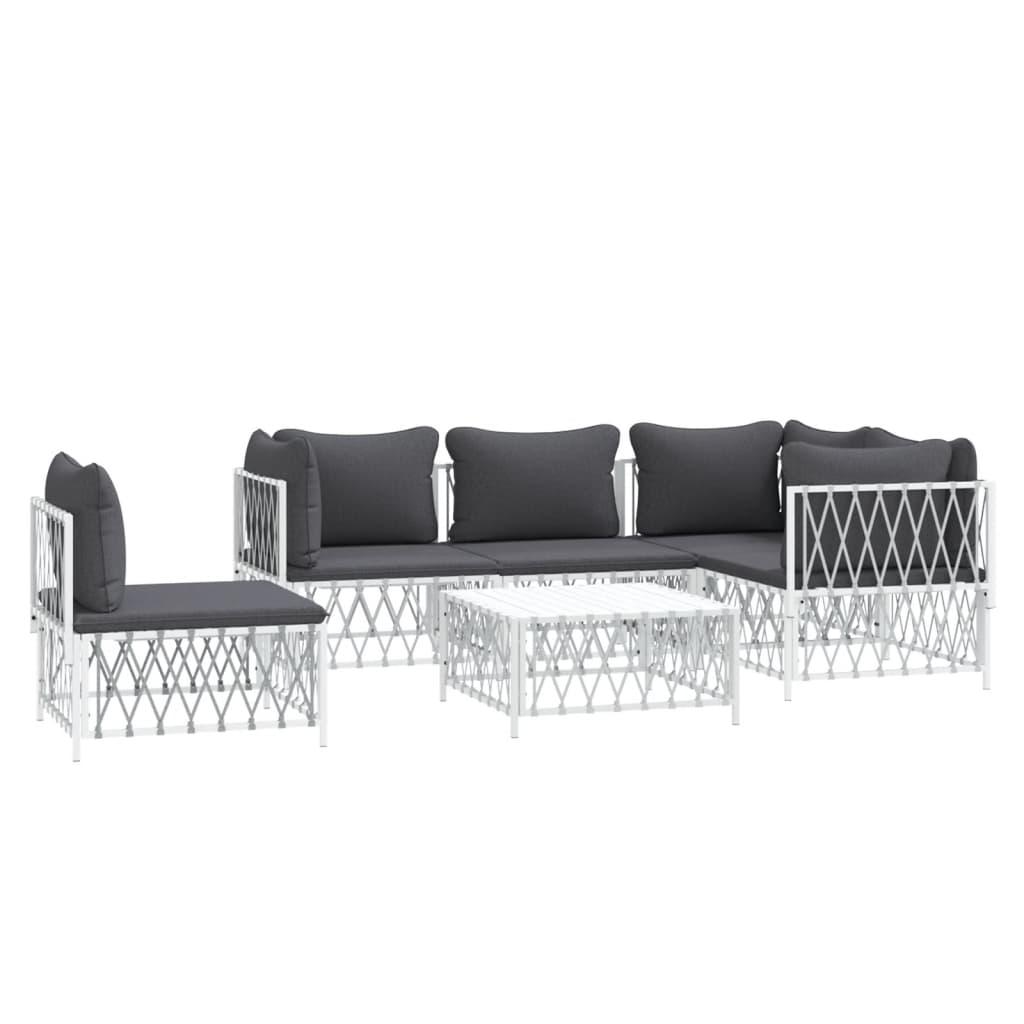 6 Piece Garden Lounge Set with Cushions White Steel