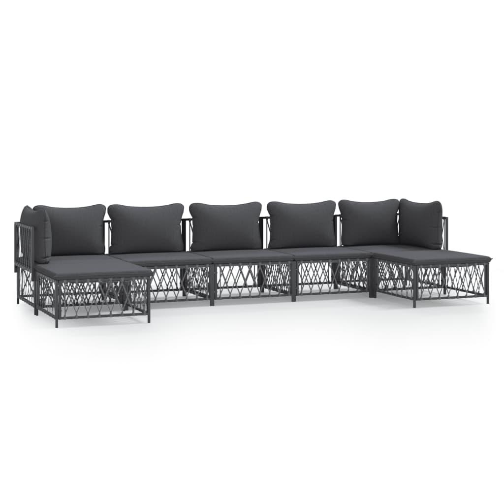 7 Piece Garden Lounge Set with Cushions Anthracite Steel