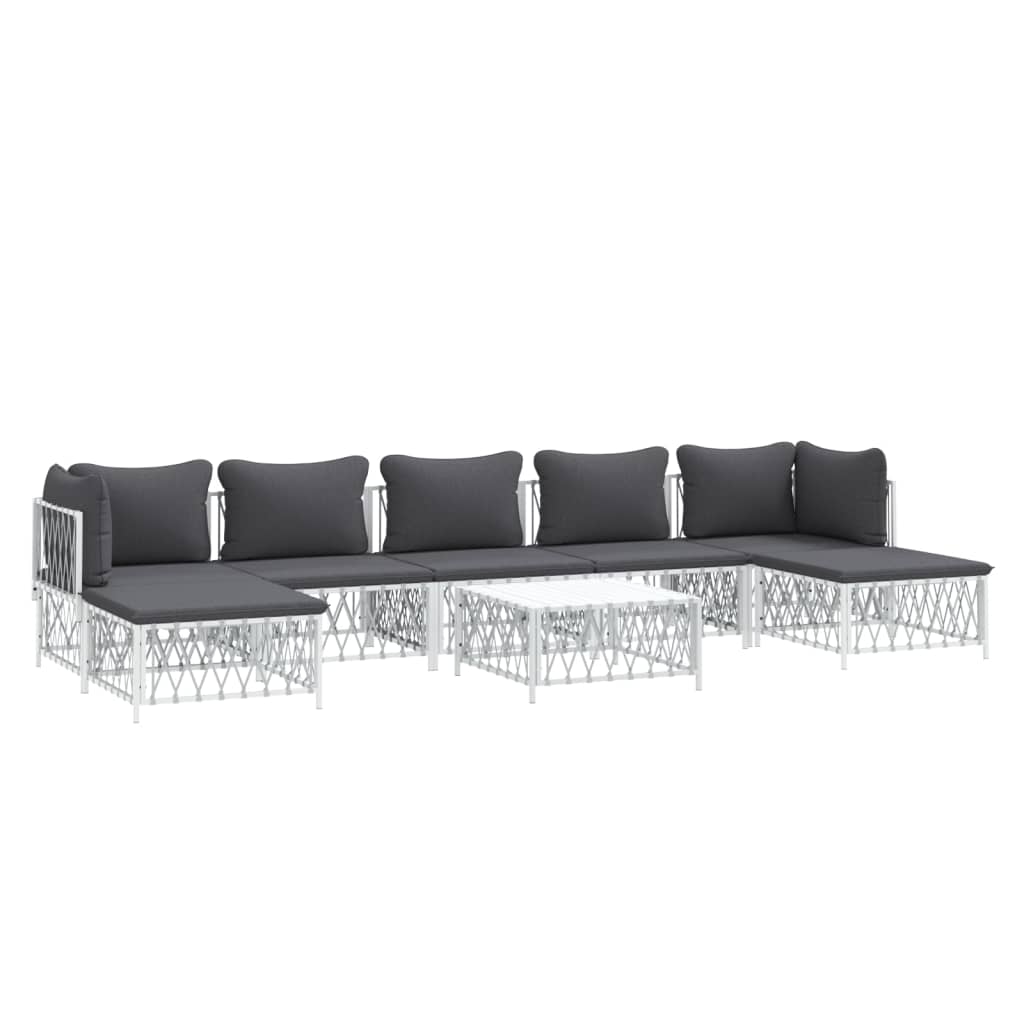 8 Piece Garden Lounge Set with Cushions White Steel
