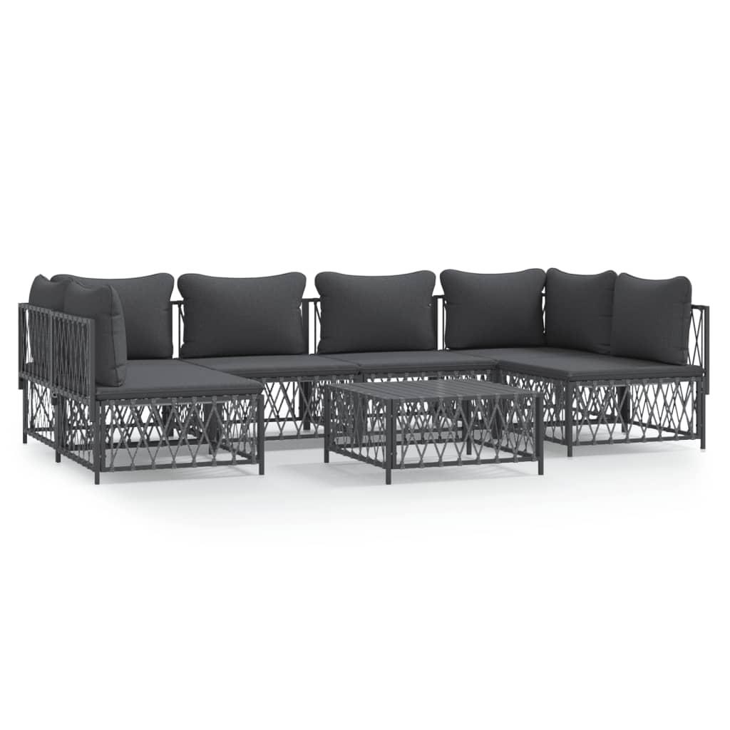 7 Piece Garden Lounge Set with Cushions Anthracite Steel