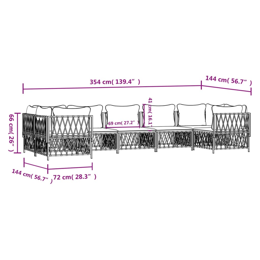 7 Piece Garden Lounge Set with Cushions White Steel