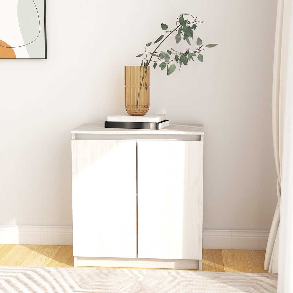 Side Cabinet White 60x36x65 cm Solid Wood Pine