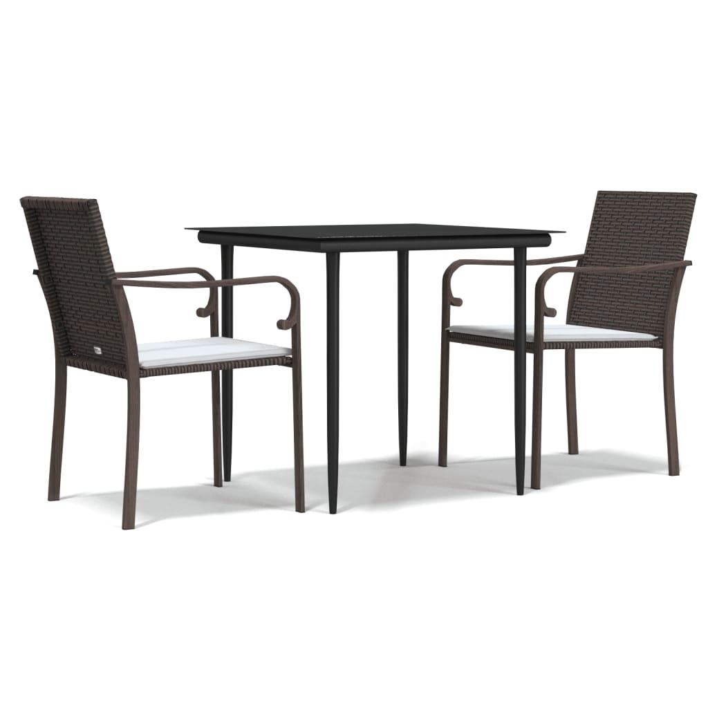 3 Piece Garden Dining Set with Cushions Poly Rattan and Steel