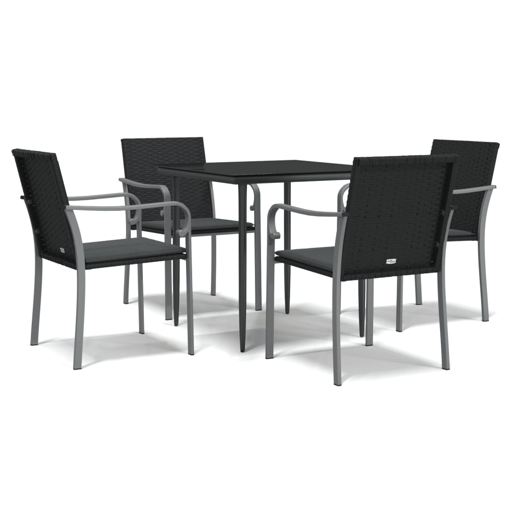 5 Piece Garden Dining Set with Cushions Poly Rattan and Steel