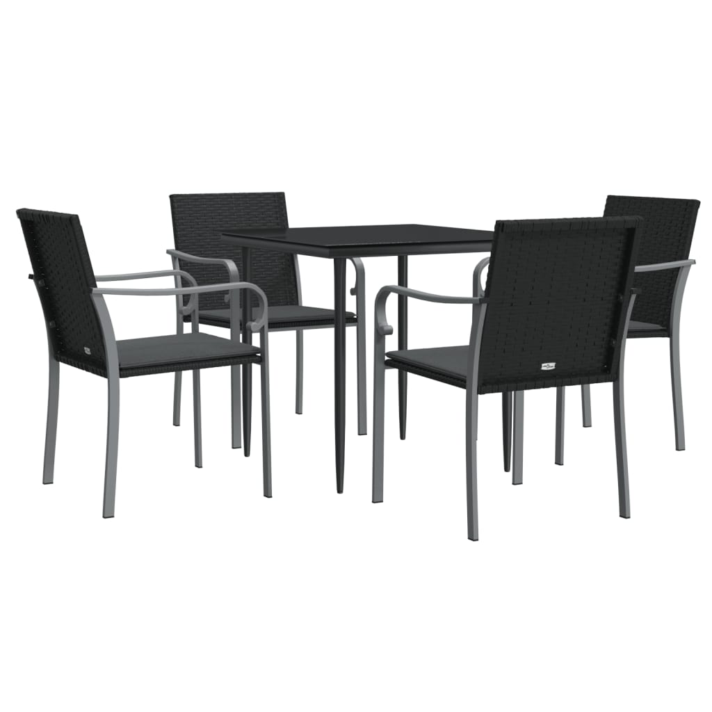 5 Piece Garden Dining Set with Cushions Poly Rattan and Steel