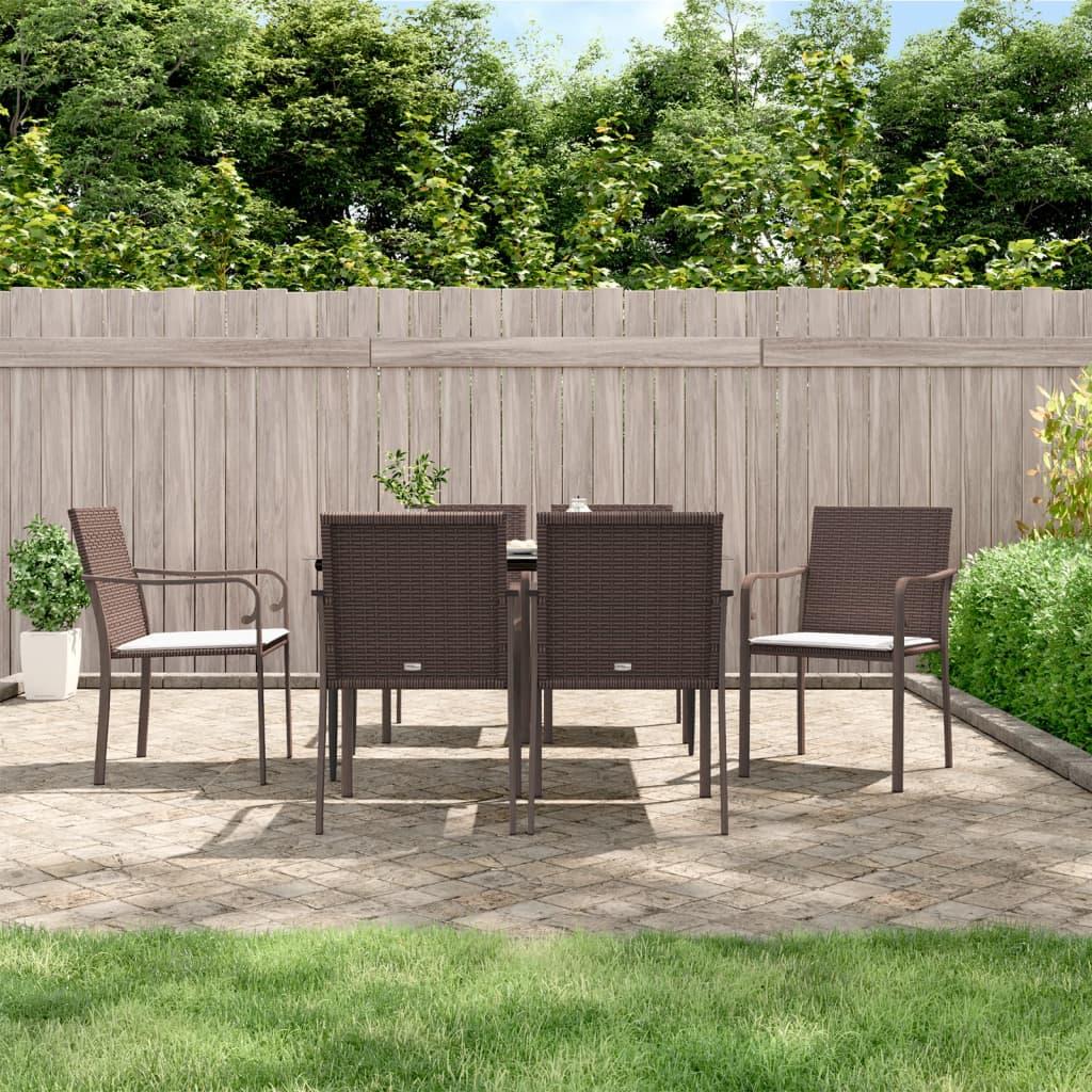 7 Piece Garden Dining Set with Cushions Poly Rattan and Steel