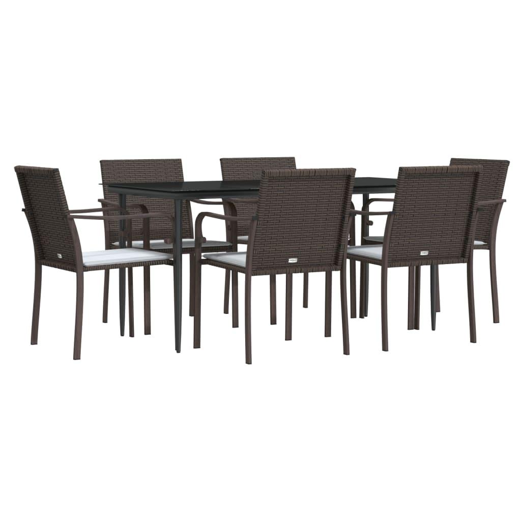 7 Piece Garden Dining Set with Cushions Poly Rattan and Steel