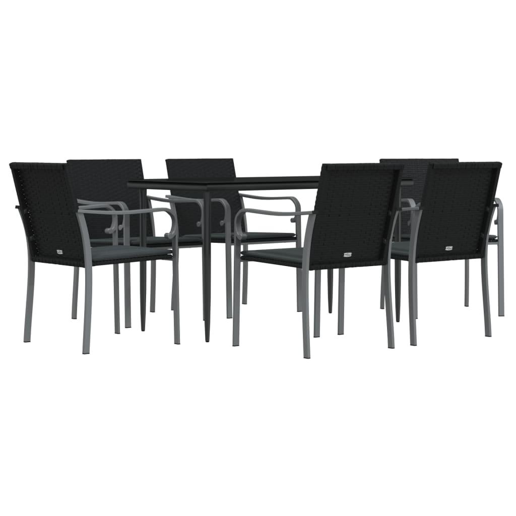 7 Piece Garden Dining Set with Cushions Poly Rattan and Steel