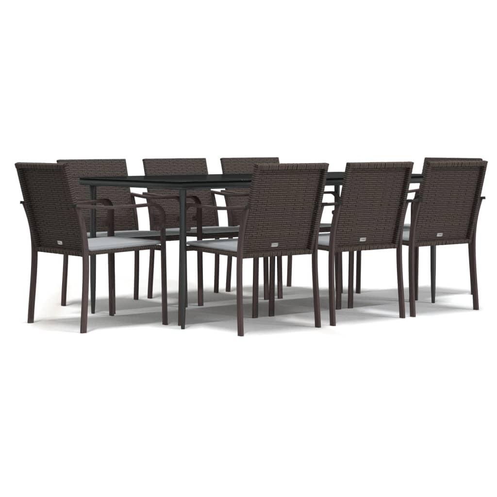 9 Piece Garden Dining Set with Cushions Poly Rattan and Steel