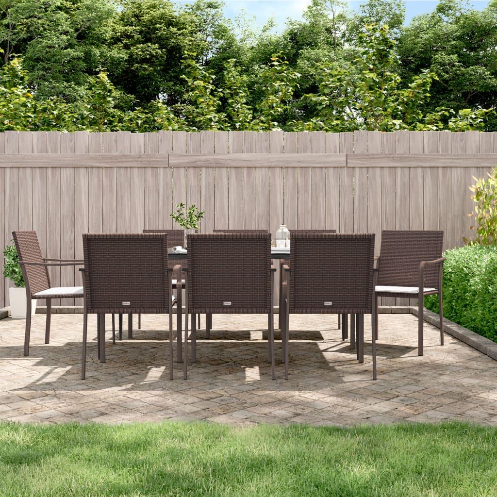 9 Piece Garden Dining Set with Cushions Poly Rattan and Steel