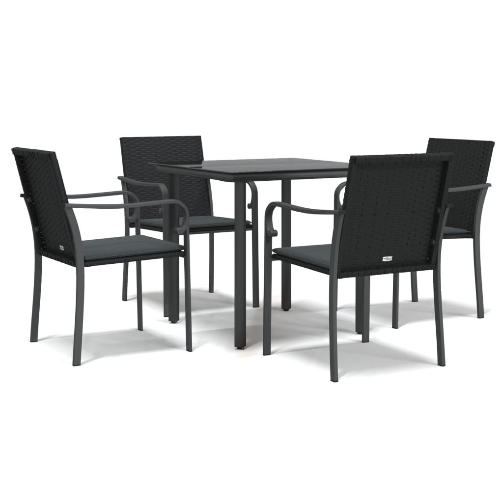 5 Piece Garden Dining Set with Cushions Poly Rattan and Steel