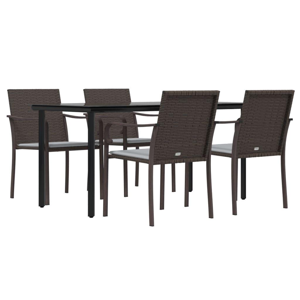 5 Piece Garden Dining Set with Cushions Poly Rattan and Steel