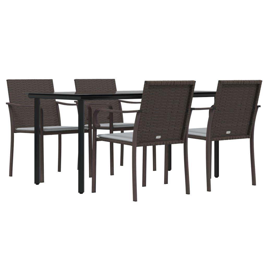 5 Piece Garden Dining Set with Cushions Poly Rattan and Steel