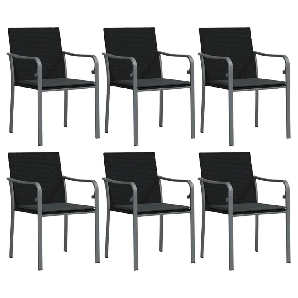 7 Piece Garden Dining Set with Cushions Poly Rattan and Steel