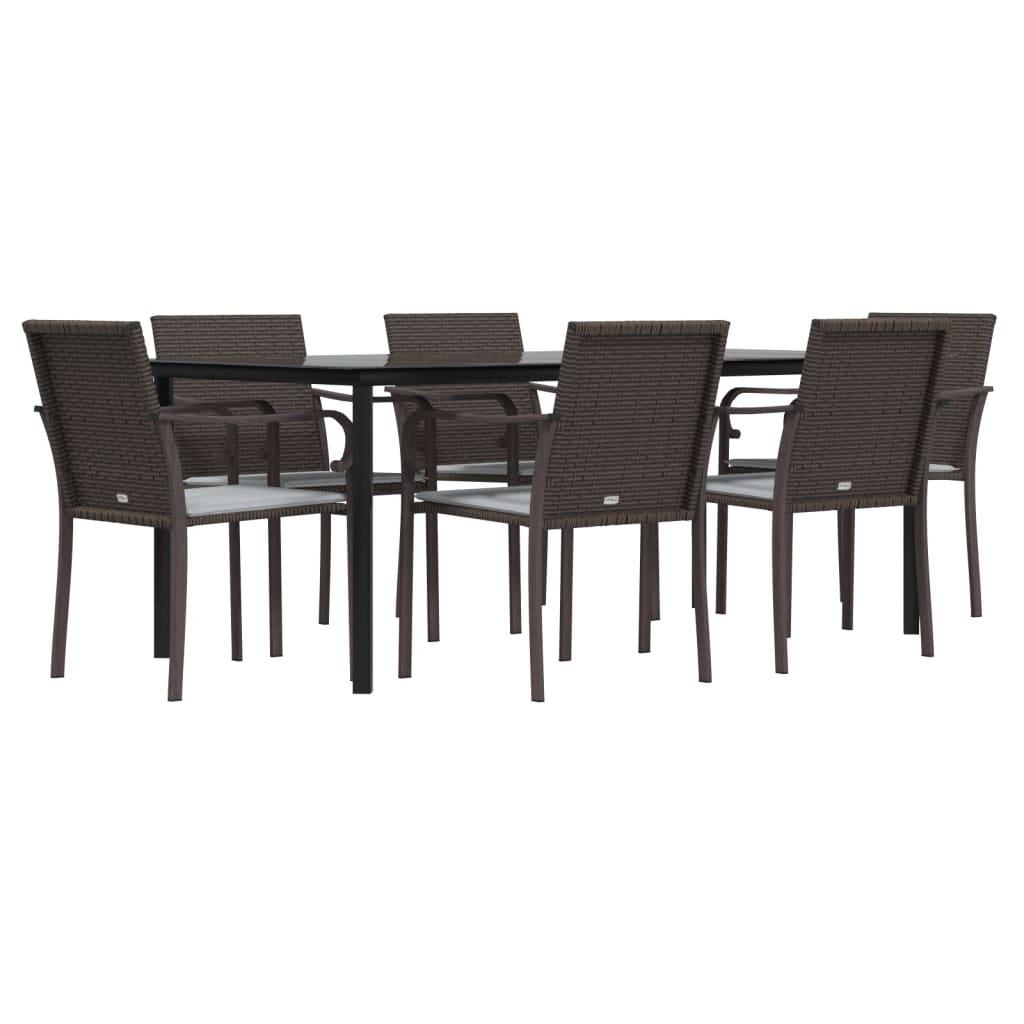 7 Piece Garden Dining Set with Cushions Poly Rattan and Steel