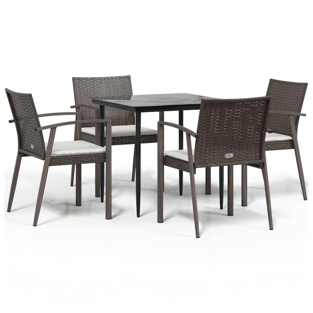 5 Piece Garden Dining Set with Cushions Poly Rattan and Steel