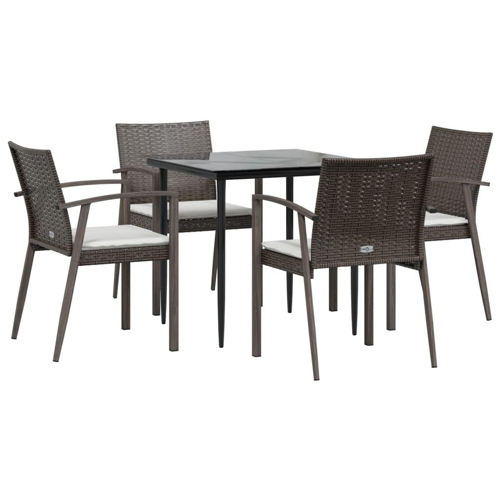 5 Piece Garden Dining Set with Cushions Poly Rattan and Steel