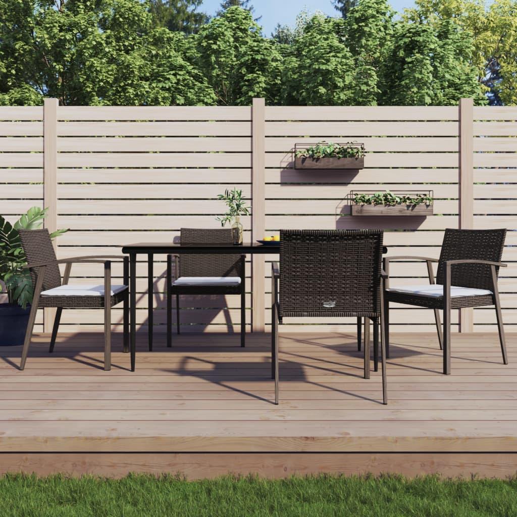 5 Piece Garden Dining Set with Cushions Poly Rattan and Steel