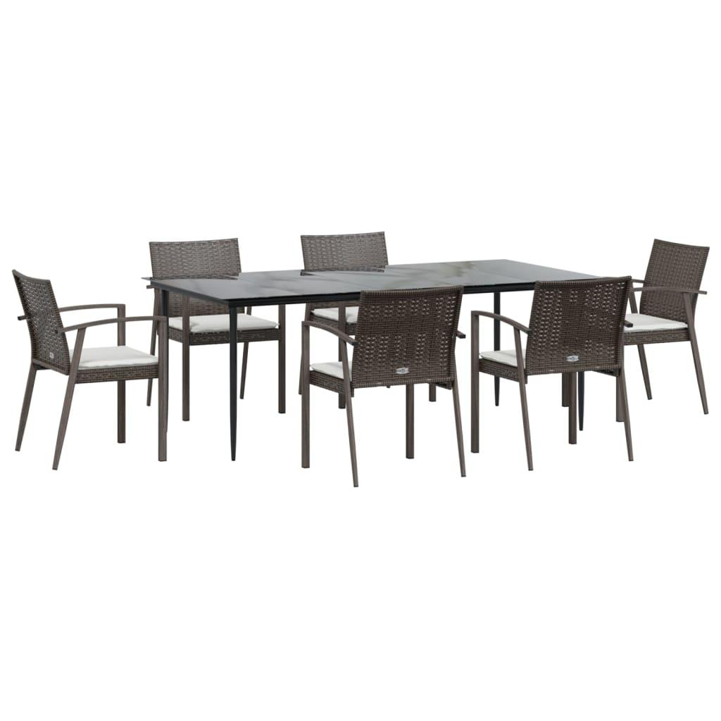 7 Piece Garden Dining Set with Cushions Poly Rattan and Steel