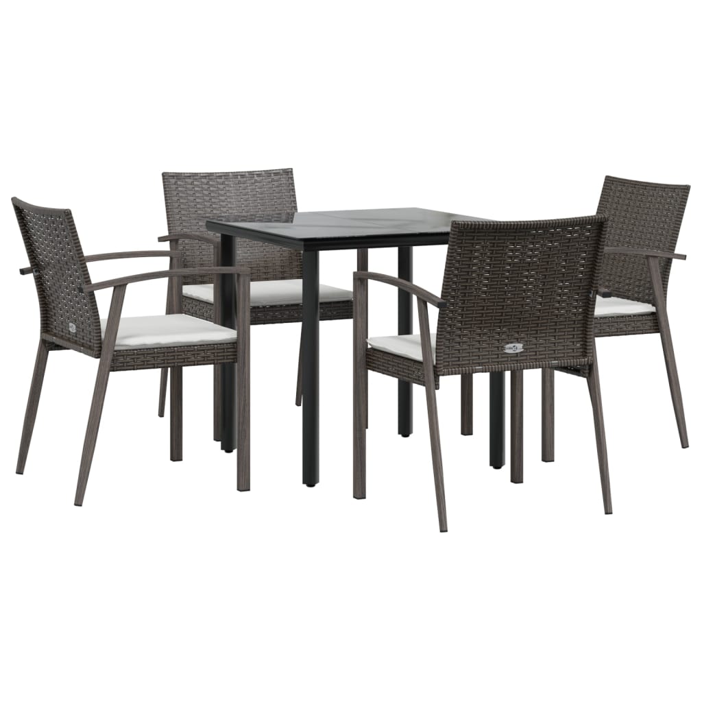 5 Piece Garden Dining Set with Cushions Poly Rattan and Steel