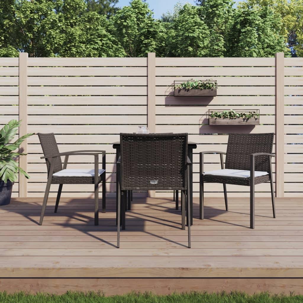 5 Piece Garden Dining Set with Cushions Poly Rattan and Steel