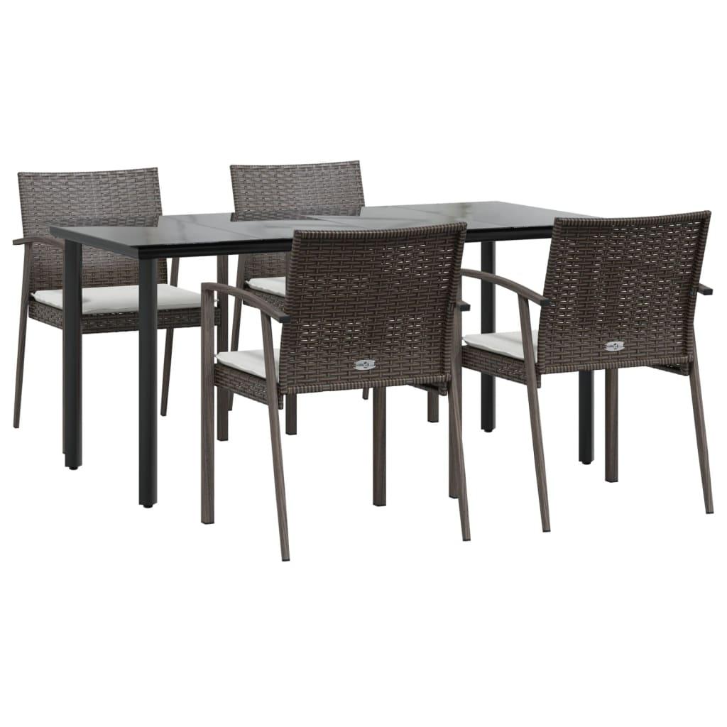 5 Piece Garden Dining Set with Cushions Poly Rattan and Steel